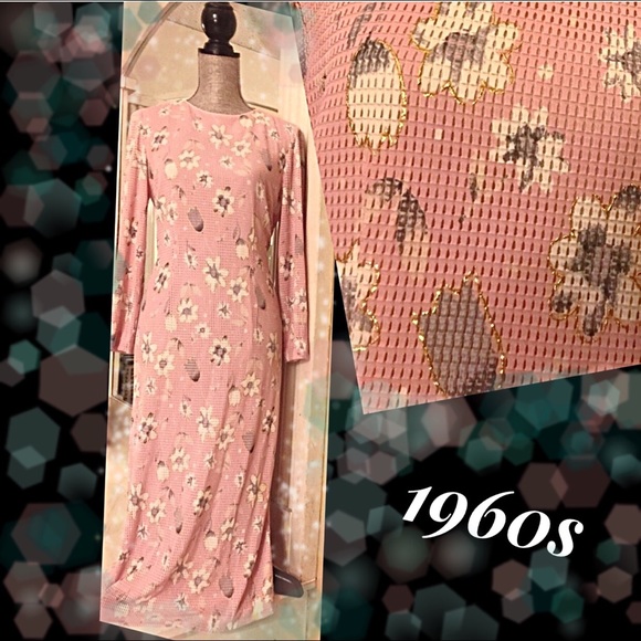 Vintage Dresses & Skirts - 1960s Bubble Gum Pink Handmade Floral Maxi Dress M